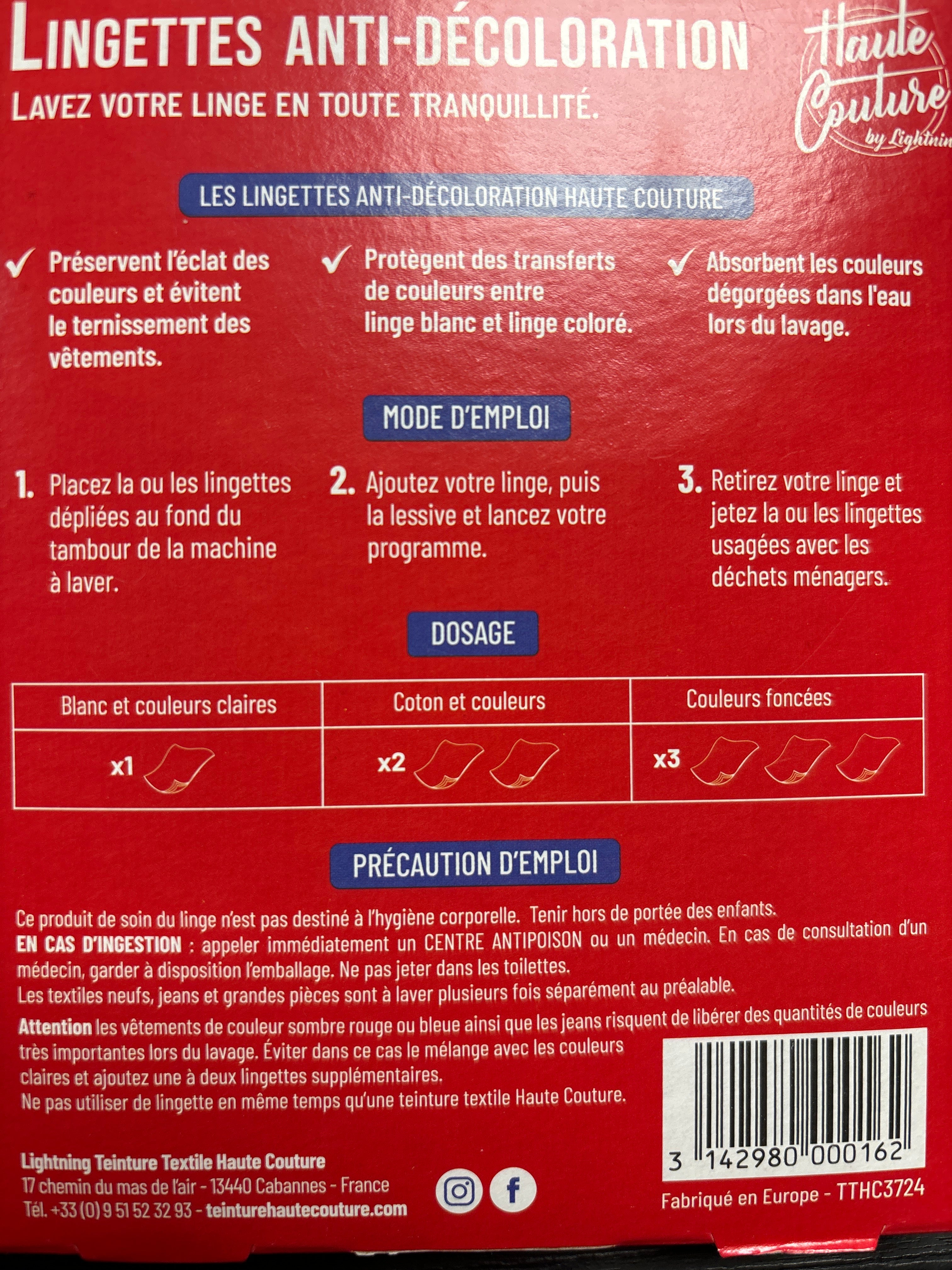 Lingettes Anti-décoloration